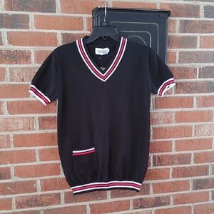 Oxknit Retro Pocket V Neck Short Sleeve Sweater Size S (49)